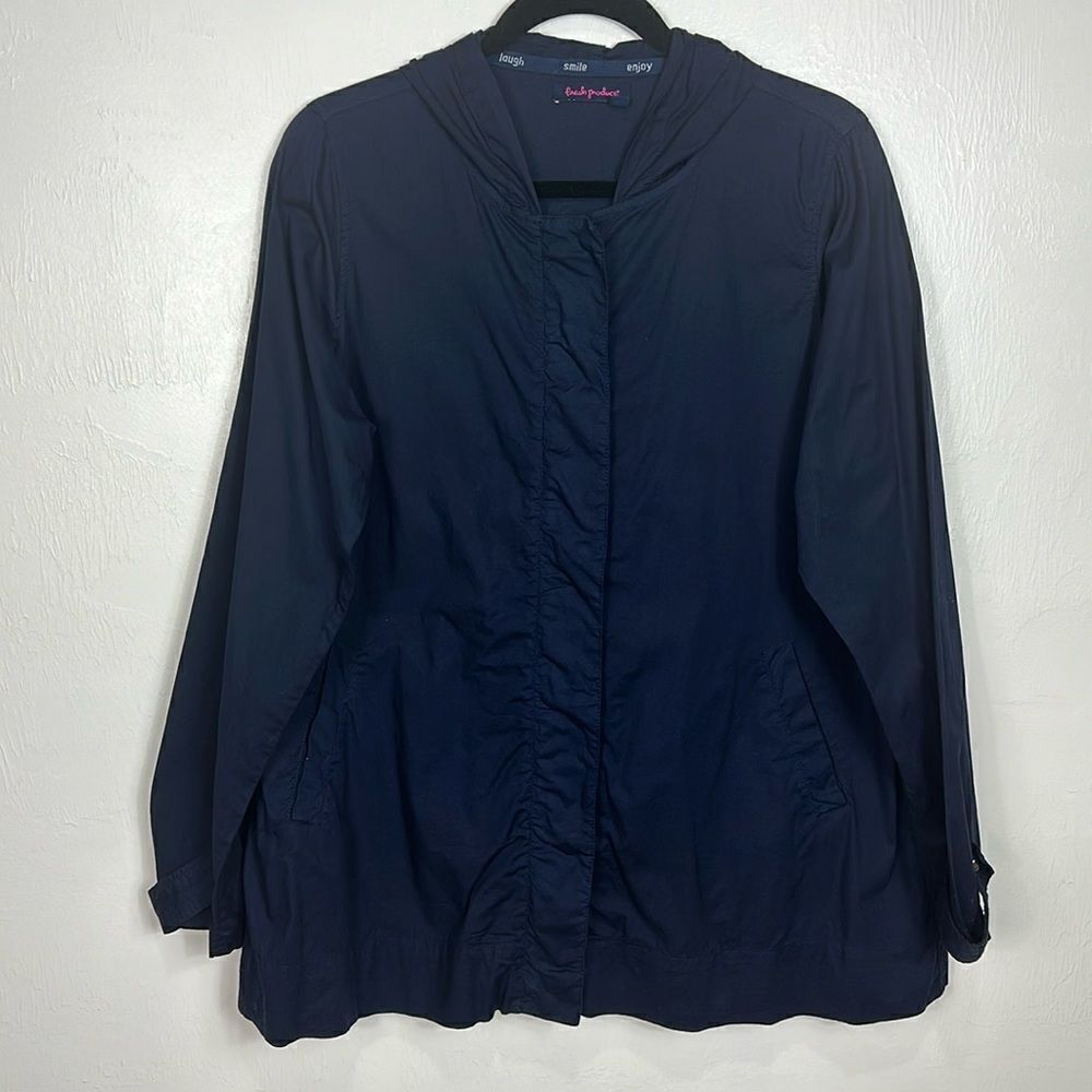Fresh Produce Cotton Blend Zip Up Hooded Jacket In Navy Blue Size M/L